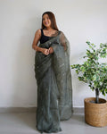 Vamsee Vika 9Mm Grey Organza Saree