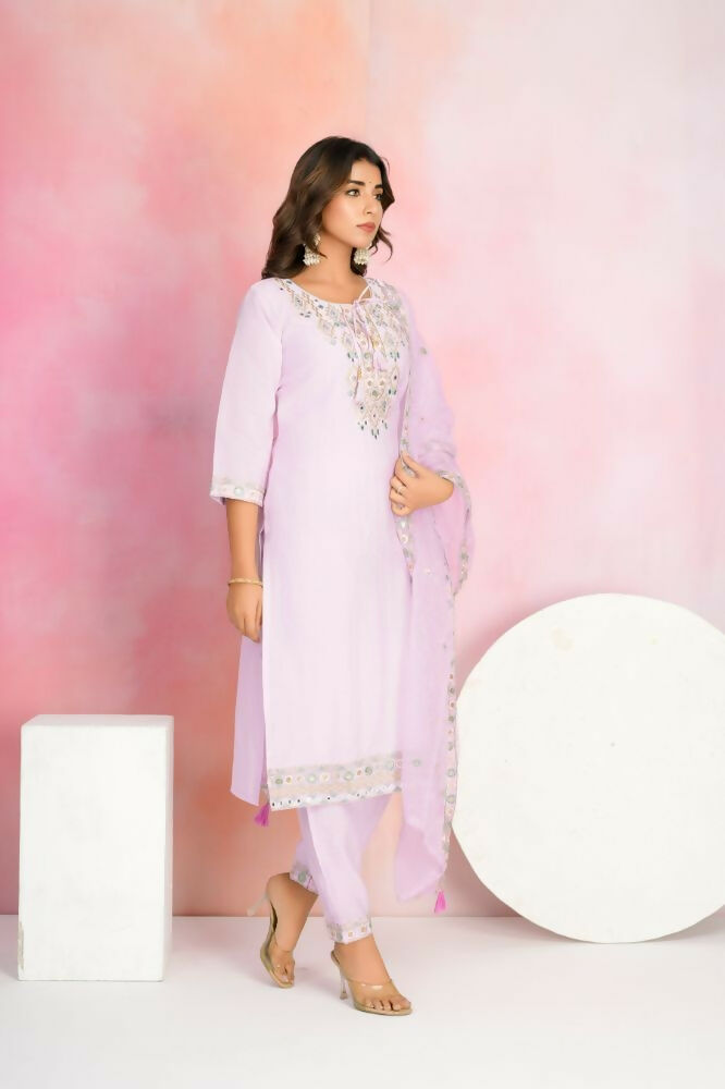 Ethnic Festive Wear Chanderi Pink Stitched Suit With Dupatta - Tanisha