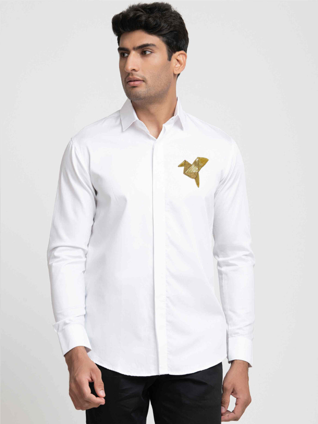Origami Bird Embroidery Shirt by Hilo Design