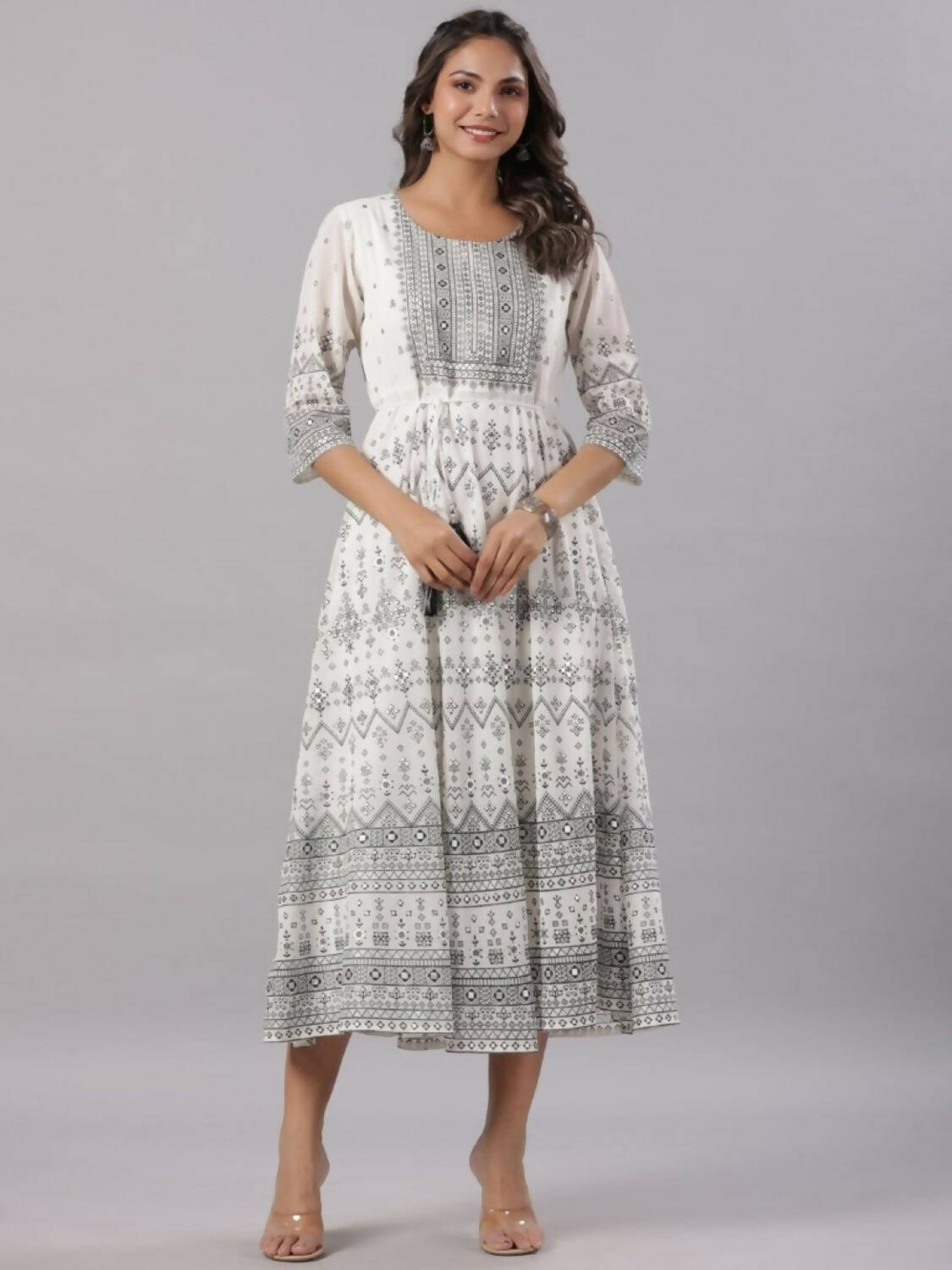 Juniper Women Off-White Georgette Flared Maxi Dress