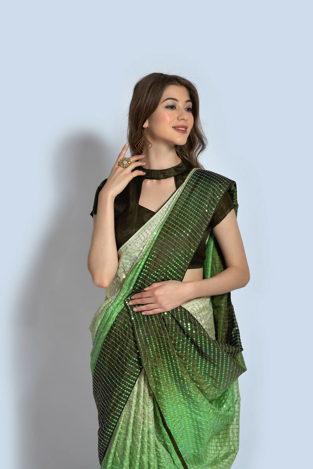 Vegaa Fashion Light Green Vichitra Silk Embroidered Party Wear Saree
