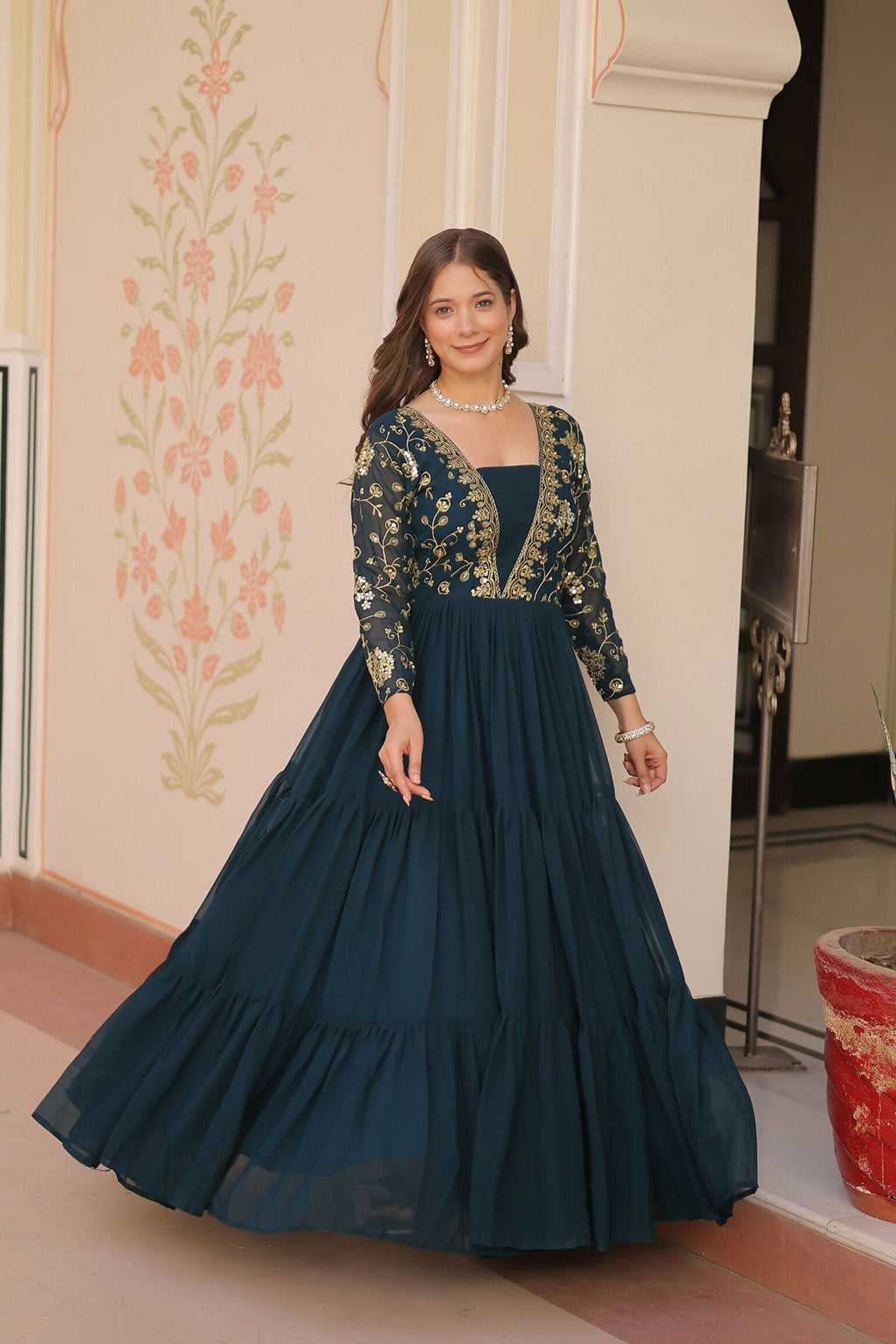 Joban Fashion Rama Georgette Sequence Embroidery Work Dress