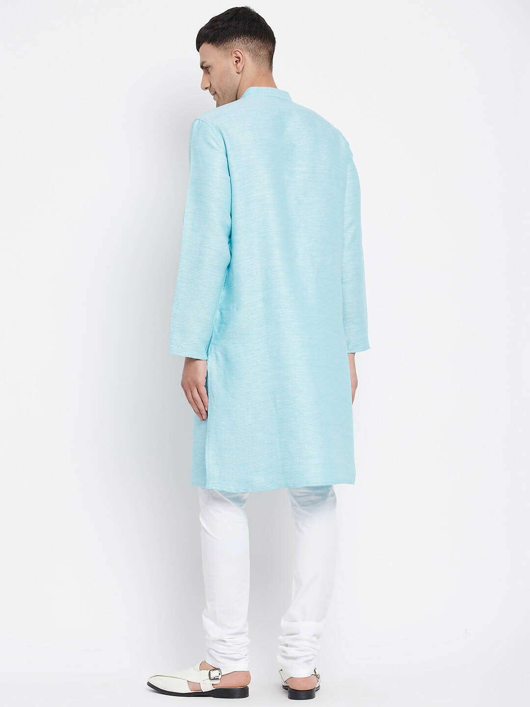 Even Apparels Blue Rayon Men's Kurta With Band Collar