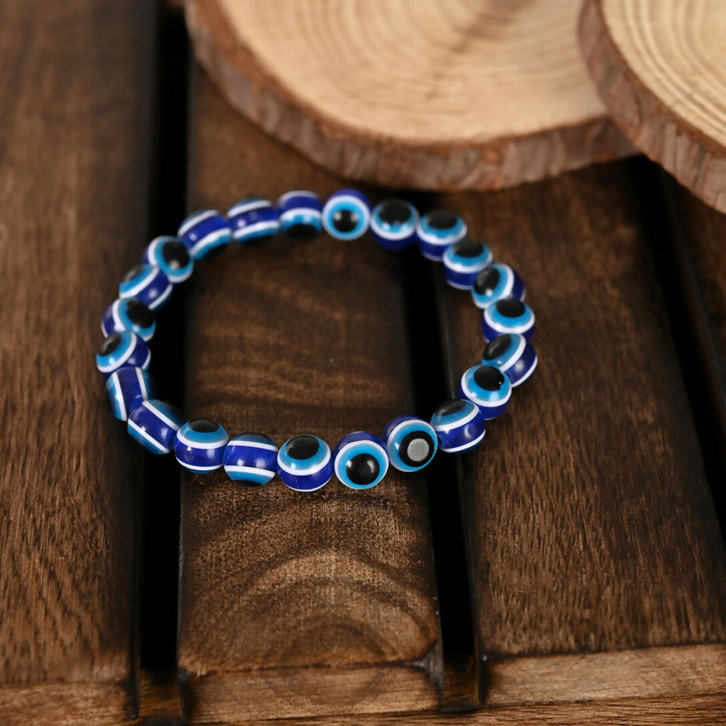 NVR Men & Women Black & Blue Evil Eye Elasticated Bracelet