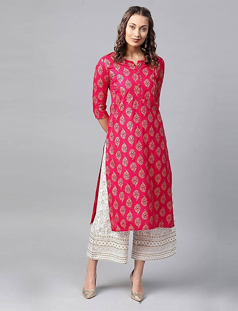 Vamika Pink Printed Rayon Party And Casual Wear Kurta Set