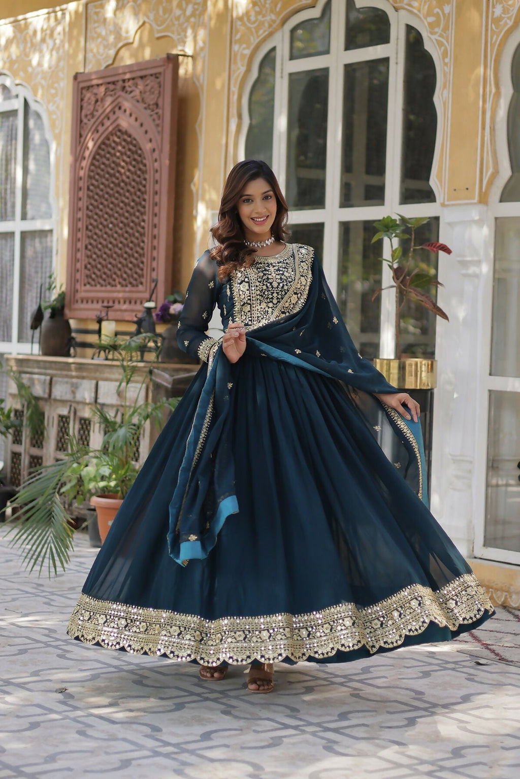 Joban Fashion Rama Georgette Sequence Embroidery Work Kurta Set