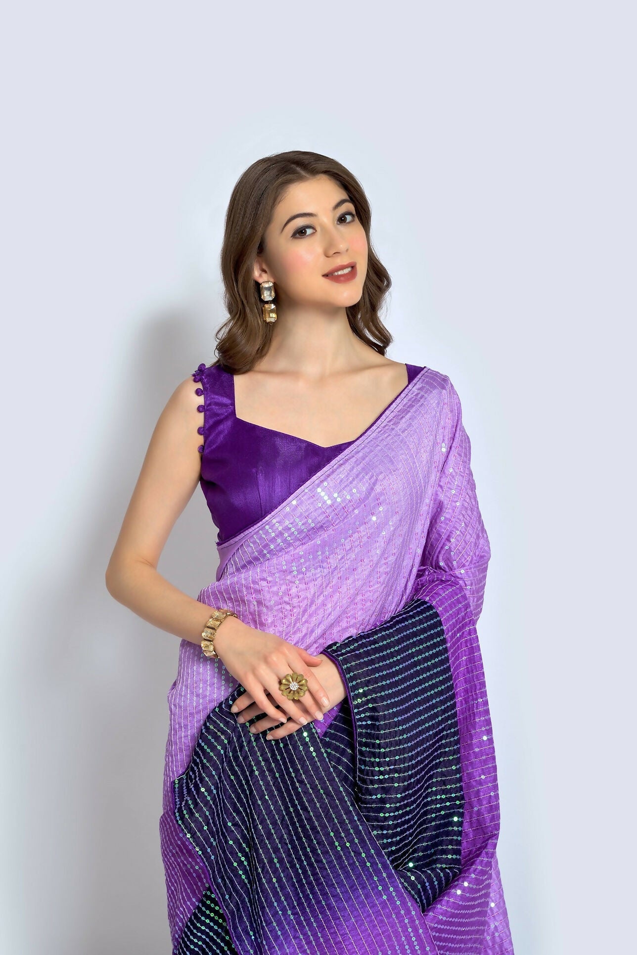 Vegaa Fashion Lavender Vichitra Silk Embroidered Party Wear Saree