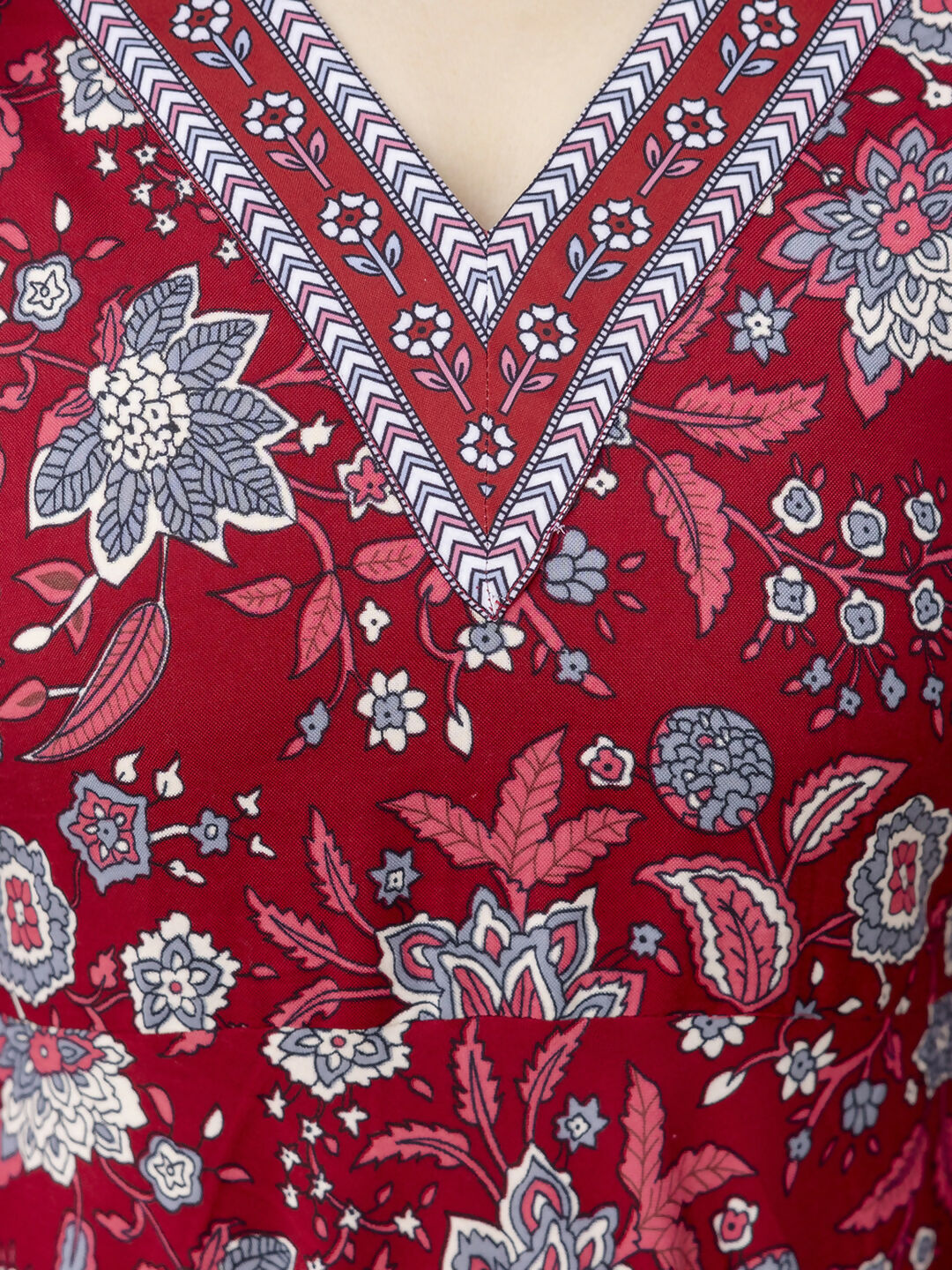 The52 Maroon Women's Gorgeous Rayon Fabric Printed Work Flared Kurta, Pant and Dupatta Set