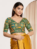 Joban Fashion Bottle Green Viscose Rayon Padded Blouse With V Neck Elbow Sleeves