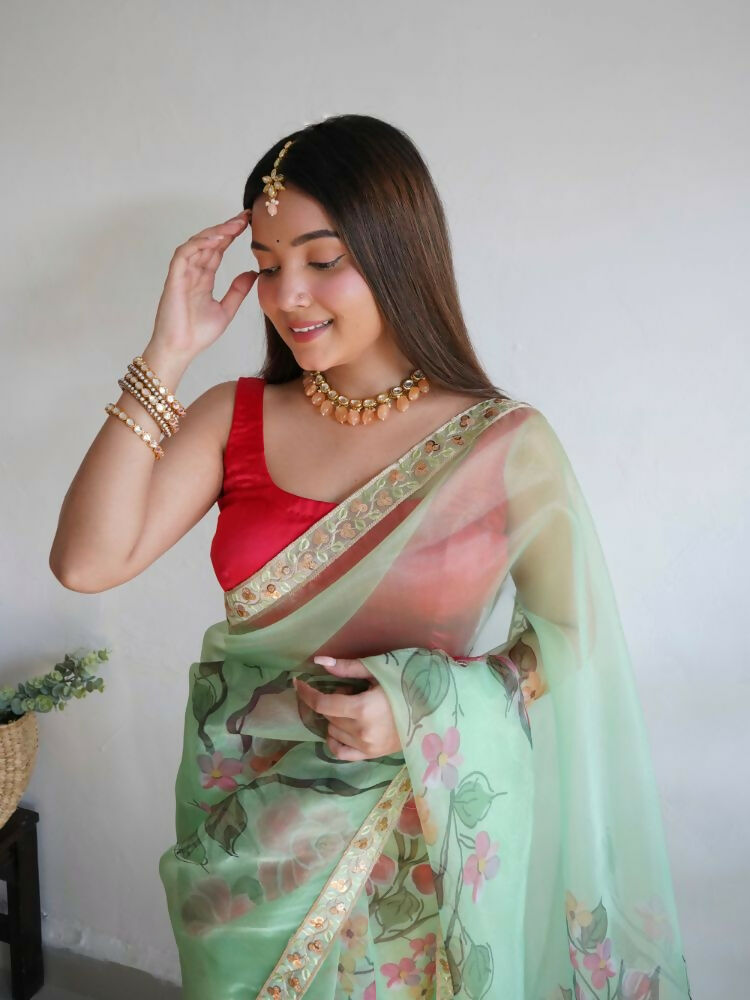 Vamsee Nilam Green Organza Saree