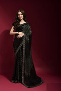 Vegaa Fashion Black Georgette Embroidered Party Wear Saree