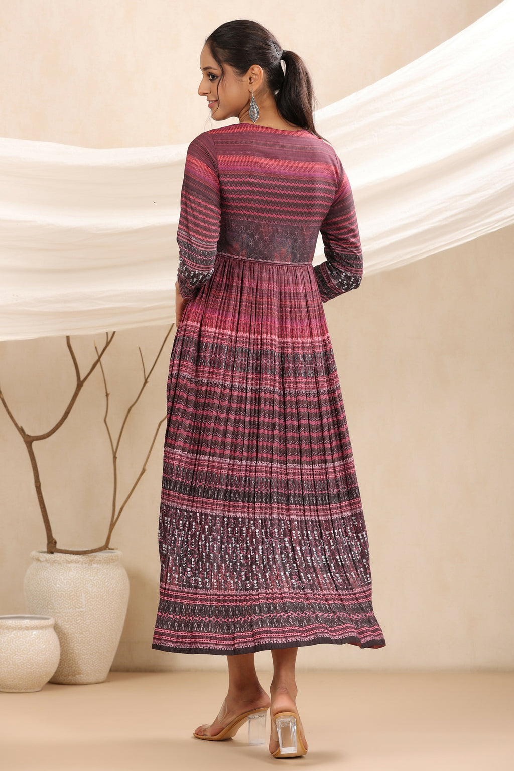 Juniper Purple muslin maxi dress with ethnic motif print with sequins & beads work
