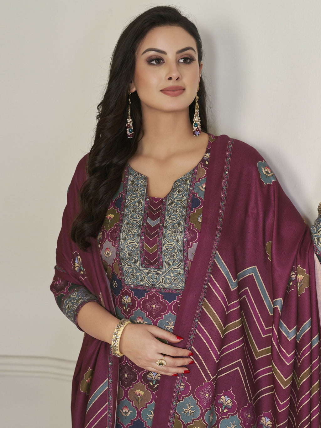 Jyoti Fashion Women's Multicolor Pashmina Digital Printed Kurta with Trouser & Dupatta