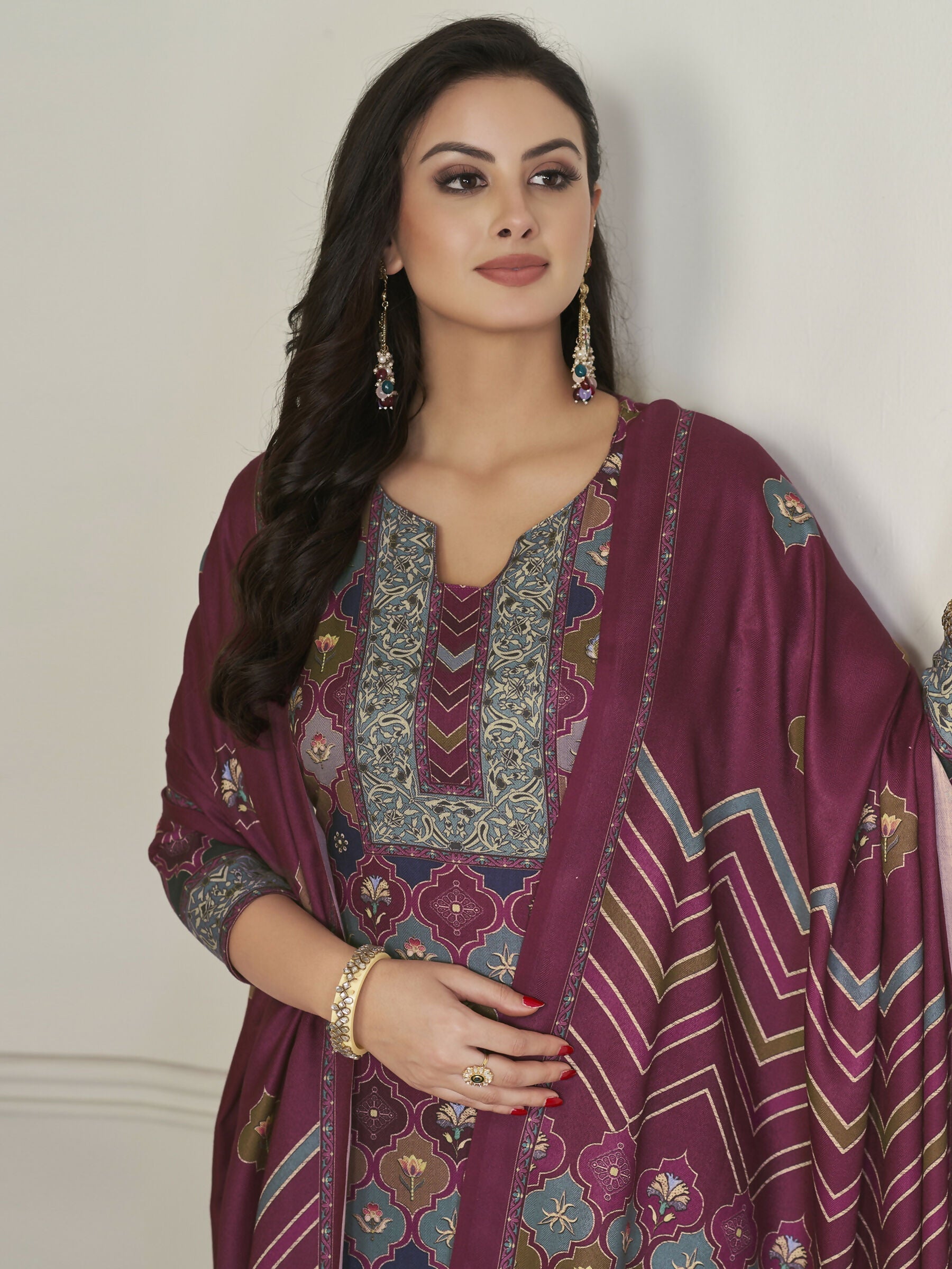 Jyoti Fashion Women's Multicolor Pashmina Digital Printed Kurta with Trouser & Dupatta