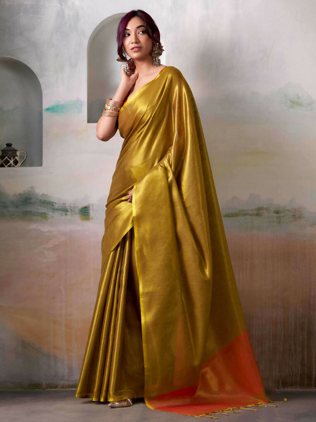 Shree Shyam Fashion Tissue Silk Mustard Saree