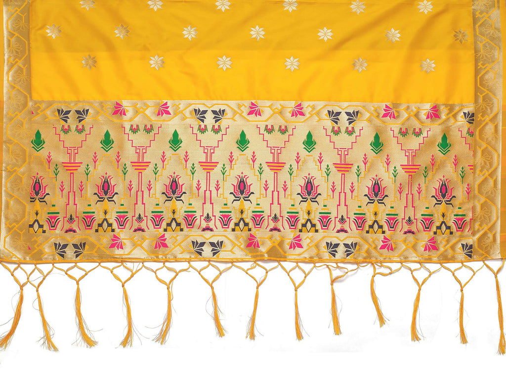 Mimosa Women's Floral Art Silk Gold Dupatta