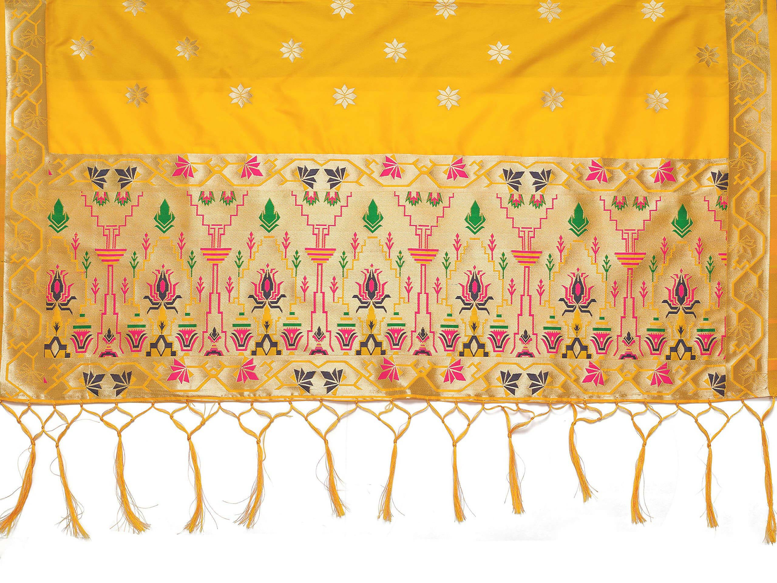 Mimosa Women's Floral Art Silk Gold Dupatta