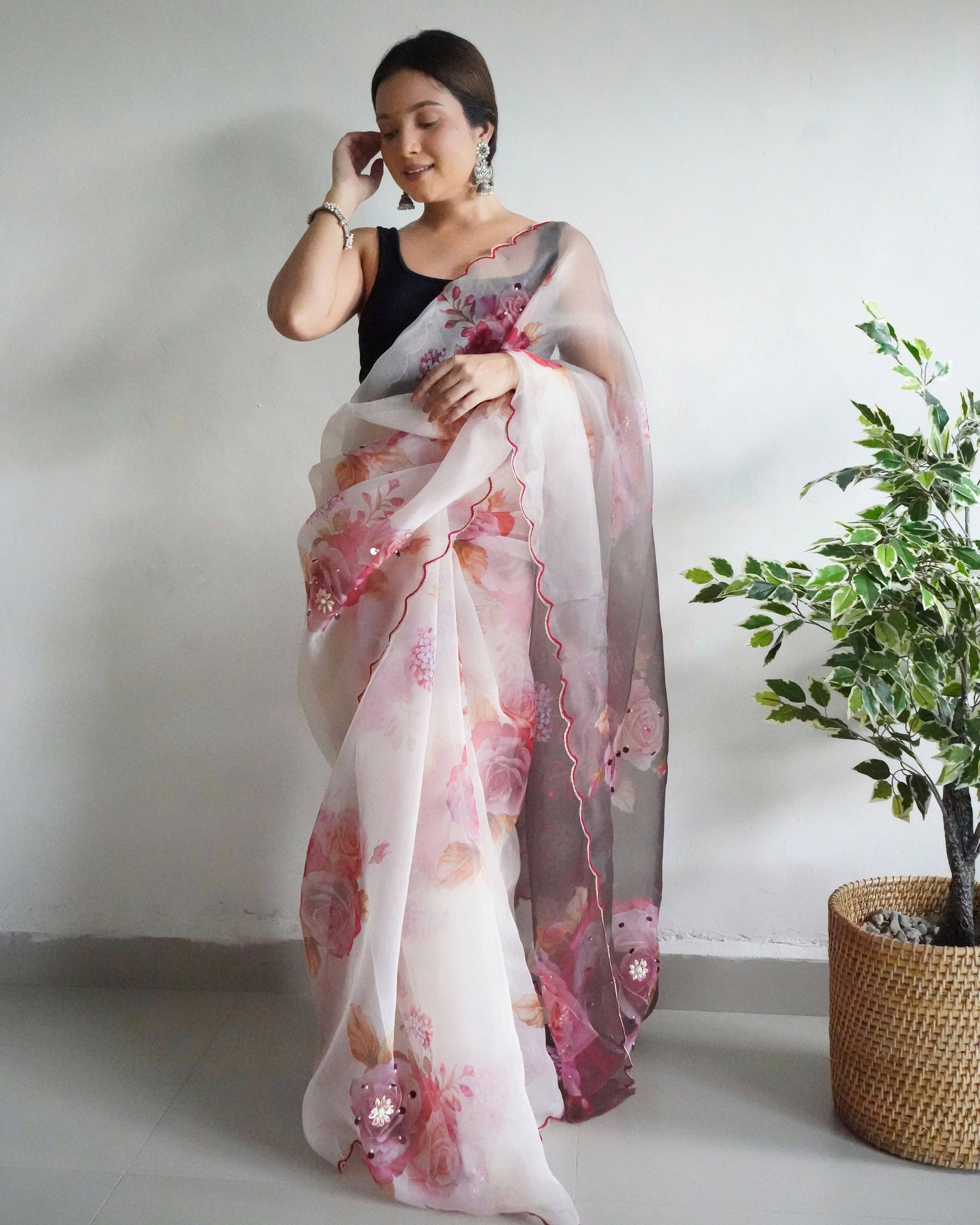 Vamsee Ramya Off White Organza Saree