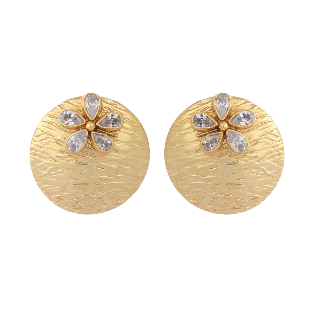 Nuyug 22K Gold-Plated Floral Motif Stud Earrings