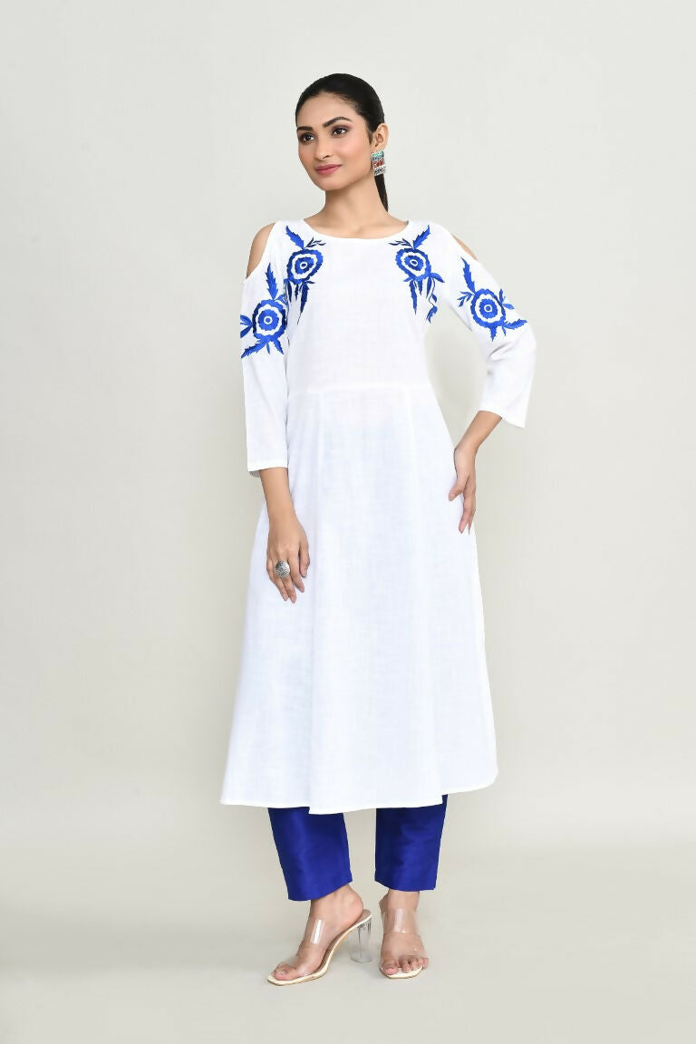 Joban Fashion White Rayon Kurta Set