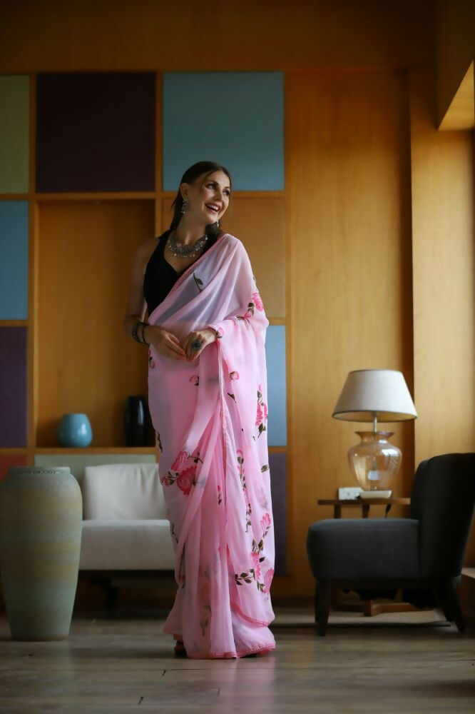 Vamsee Laxmi Pink Georgette Saree