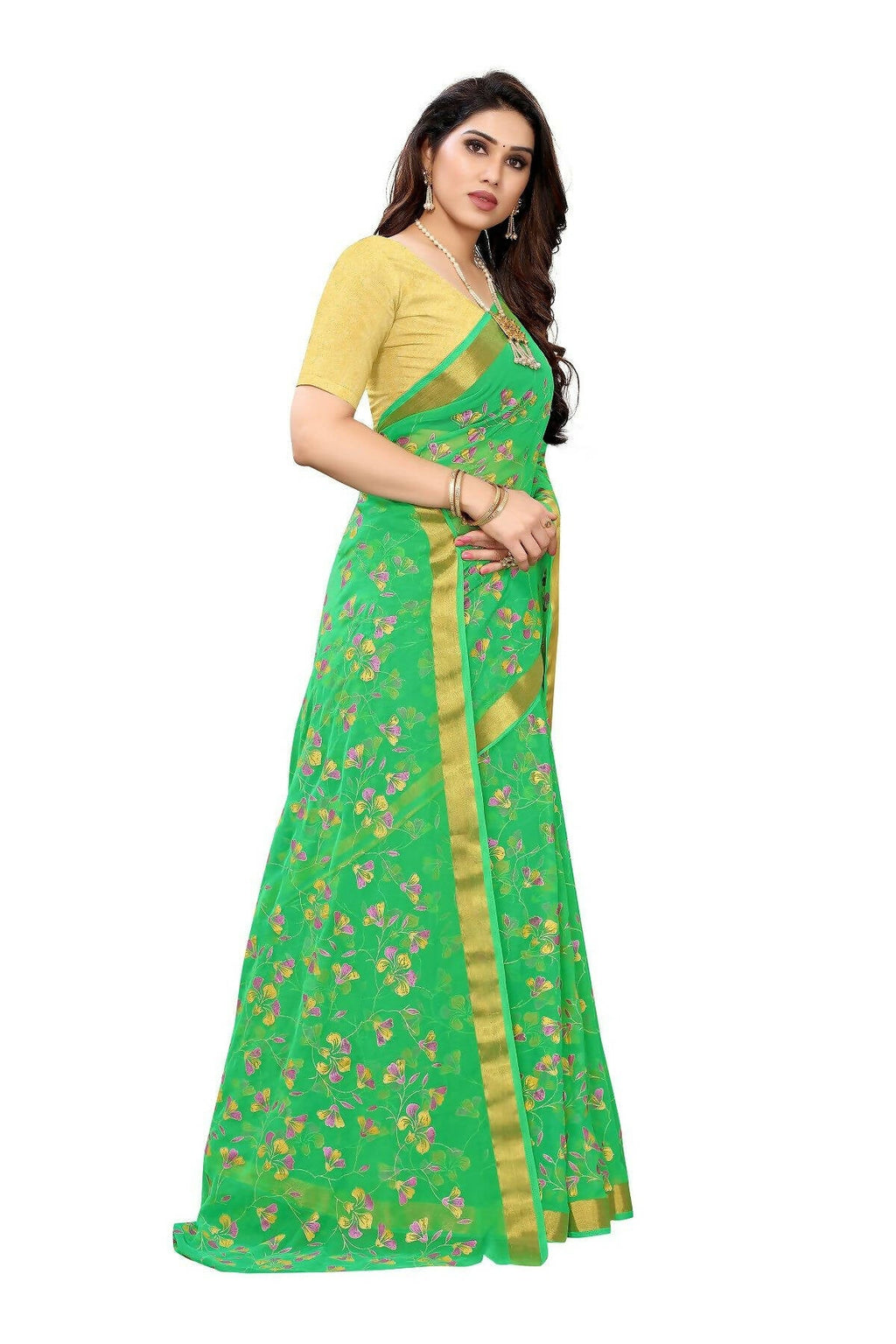 Vamika Green Printed Chiffon Saree (UJALA GREEN)
