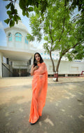 Vamsee Solid Color Sea Orange Georgette Saree