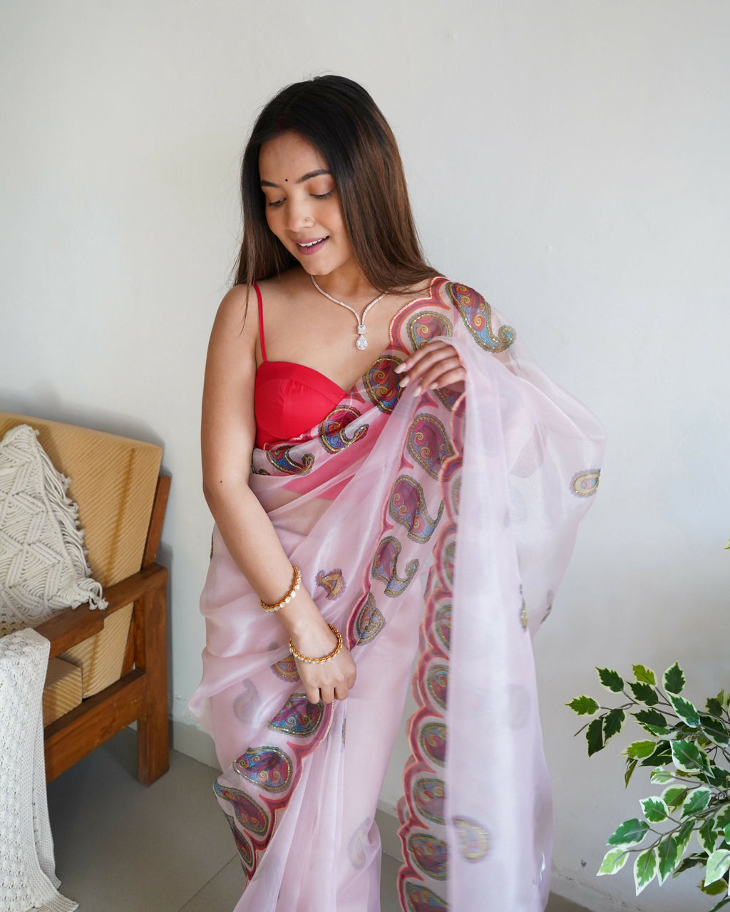 Vamsee Shivika Baby Pink Organza Saree