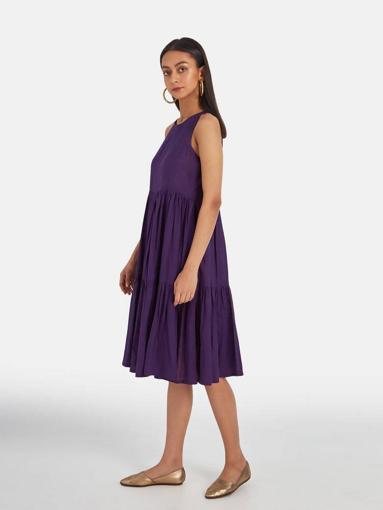 Suta Women's Purple Solid Fit and Flare Dress