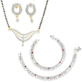 AanyaCentric Gold-Polished Mangalsutra Pendant Earring Set & Silver Plated Anklet