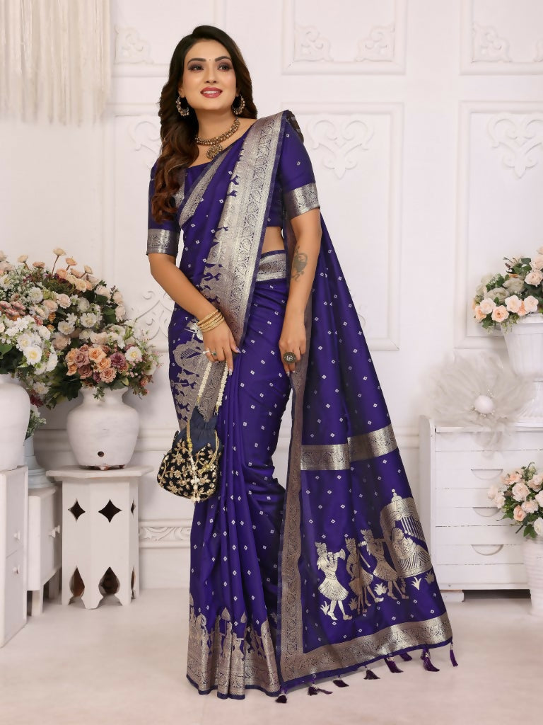 Anaita Navy Blue kochi Silk With Bandhej Weaving Saree With Blouse