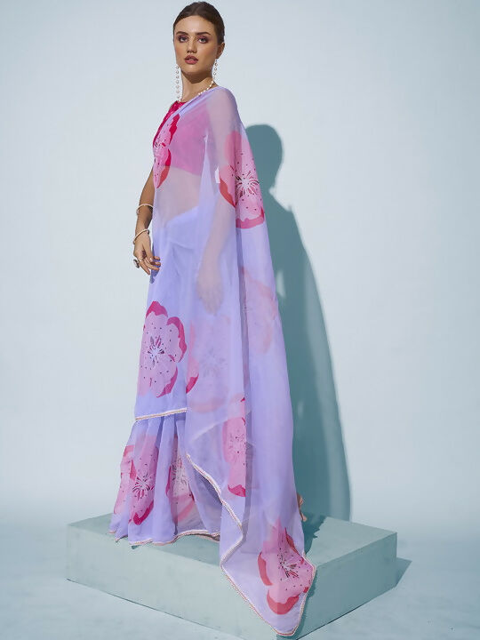 Sky Blue Organza Designer Printed Saree - Shezlin