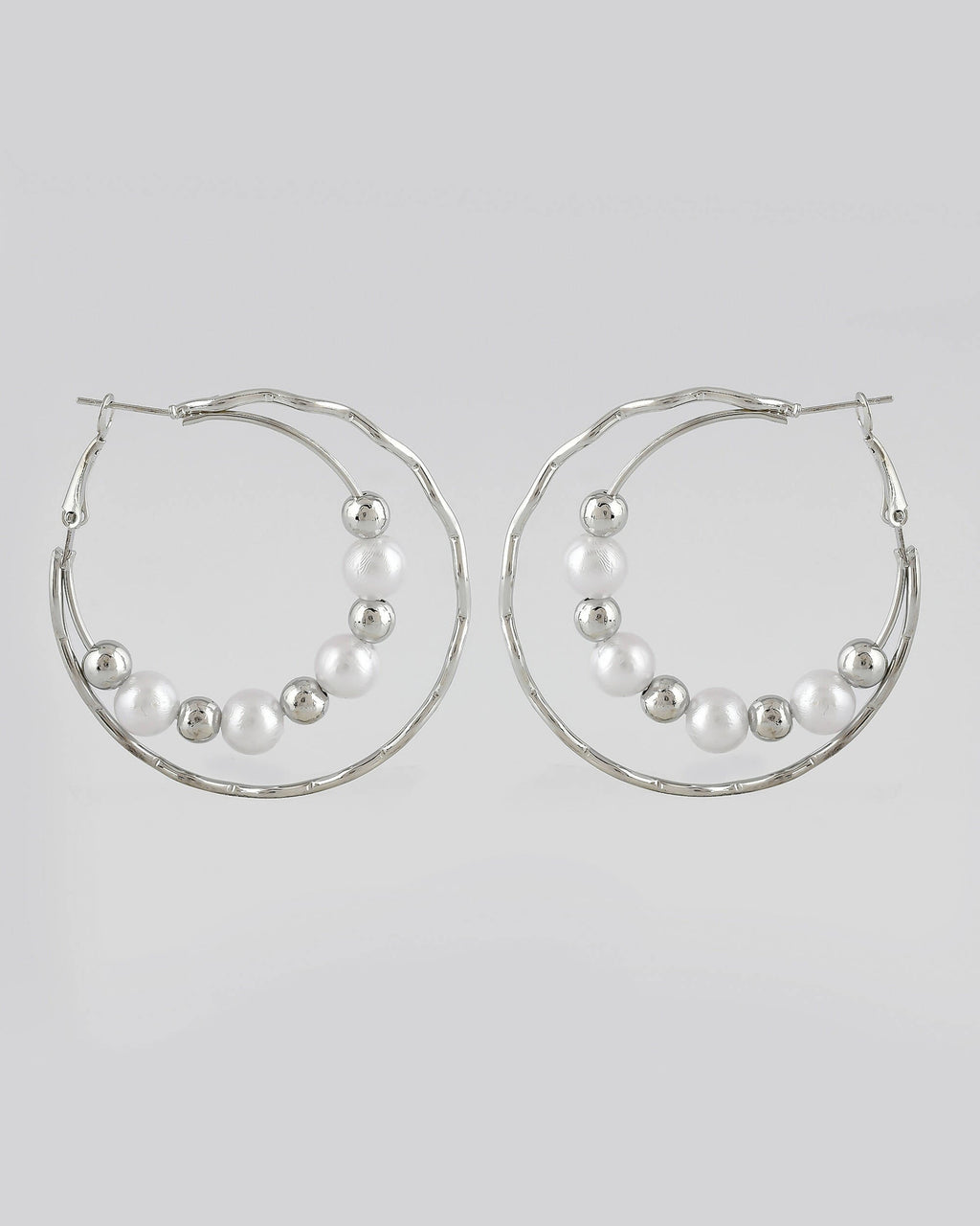 VOJ Women Sliver-Plated Pearl Stainless Steel Hoop Earrings