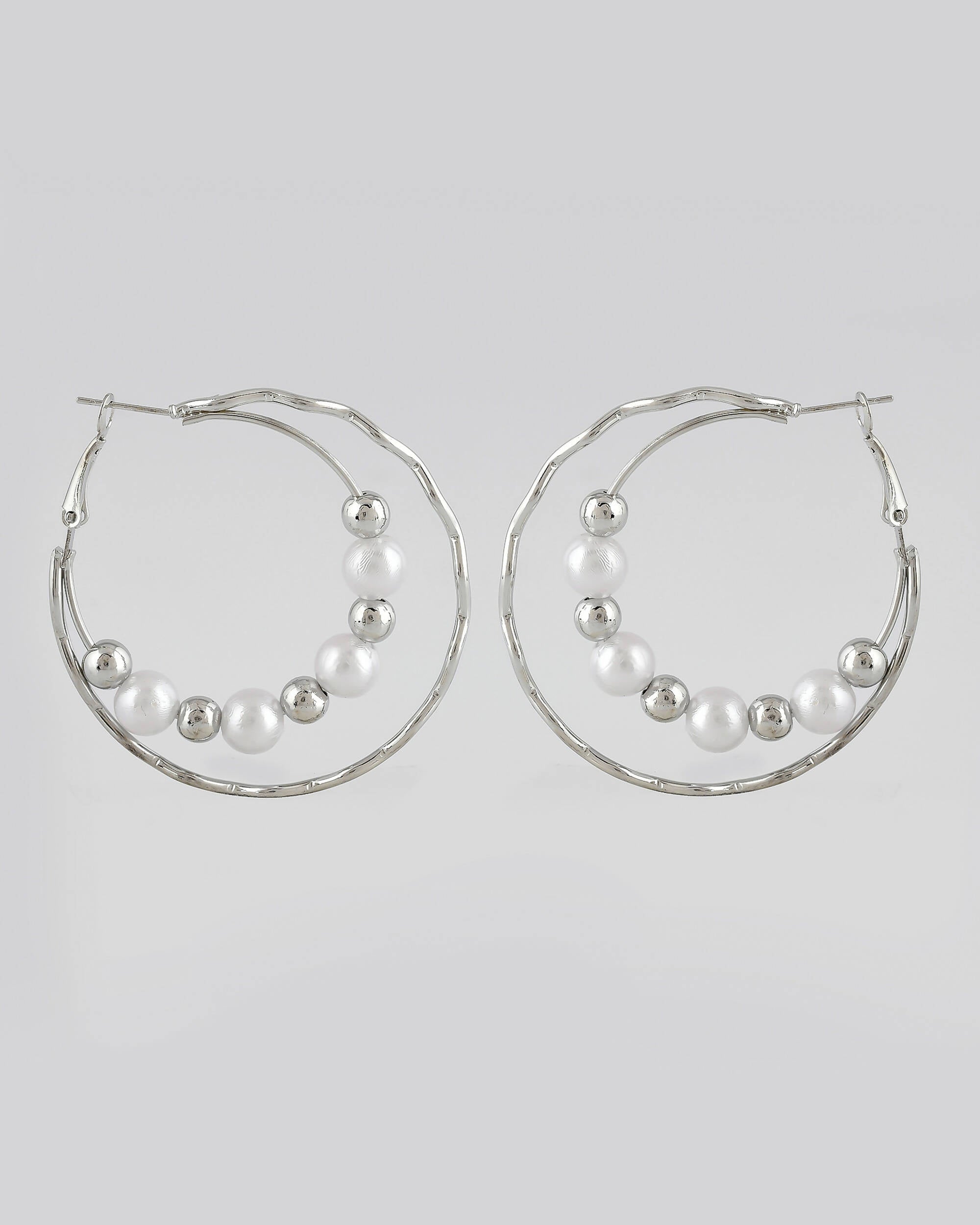 VOJ Women Sliver-Plated Pearl Stainless Steel Hoop Earrings