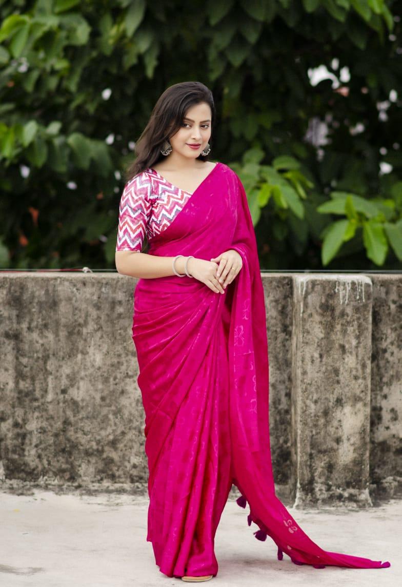 Rani Silk Blend Ethnic Motifs Saree with Unstitched Blouse - Hiral Fashion