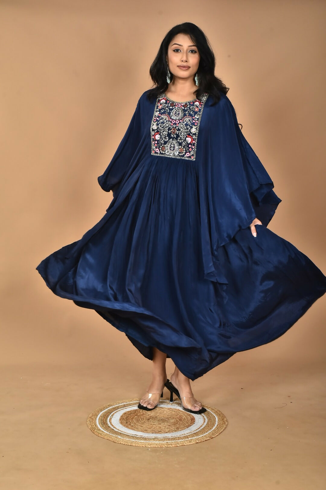 Morchari Kaftan Zari Embroidery Work Gown-Blue