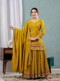 Teeya Creation Yellow Color Chinnon Silk Embroidery Work Fully Stitched Salwar Suit