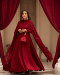 Teeya Creation Maroon Color Roman Cotton Embroidery And Sequence Work Anarkali With Pants And Dupatta