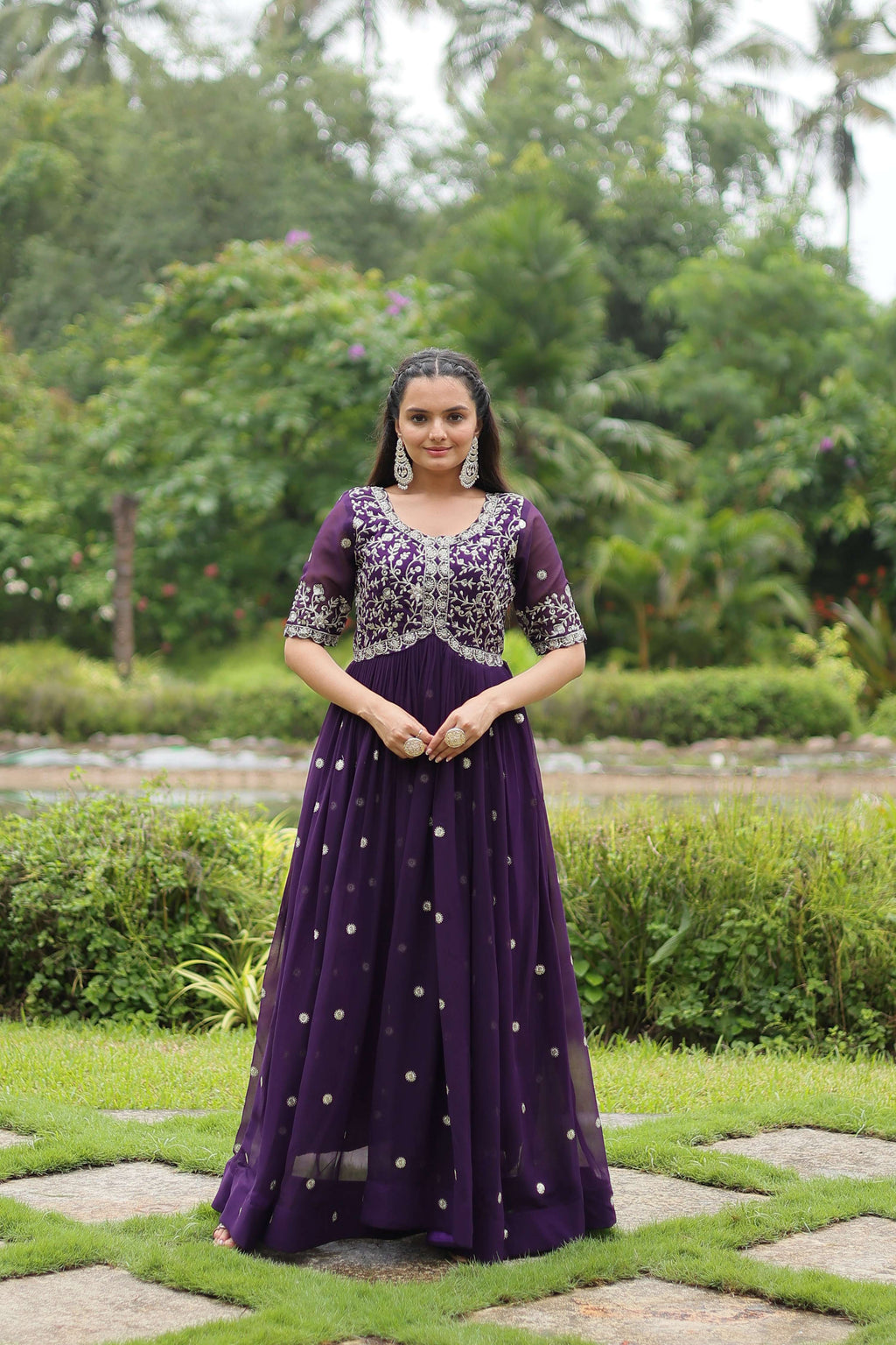 Teeya Creation Purple Color Faux Georgette Embroidery Work Fully Stitched Kurti
