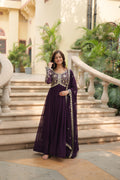 Teeya Creation Wine Color Faux Georgette Heavy Embroidery Work Dupatta Fully Stitched Gown