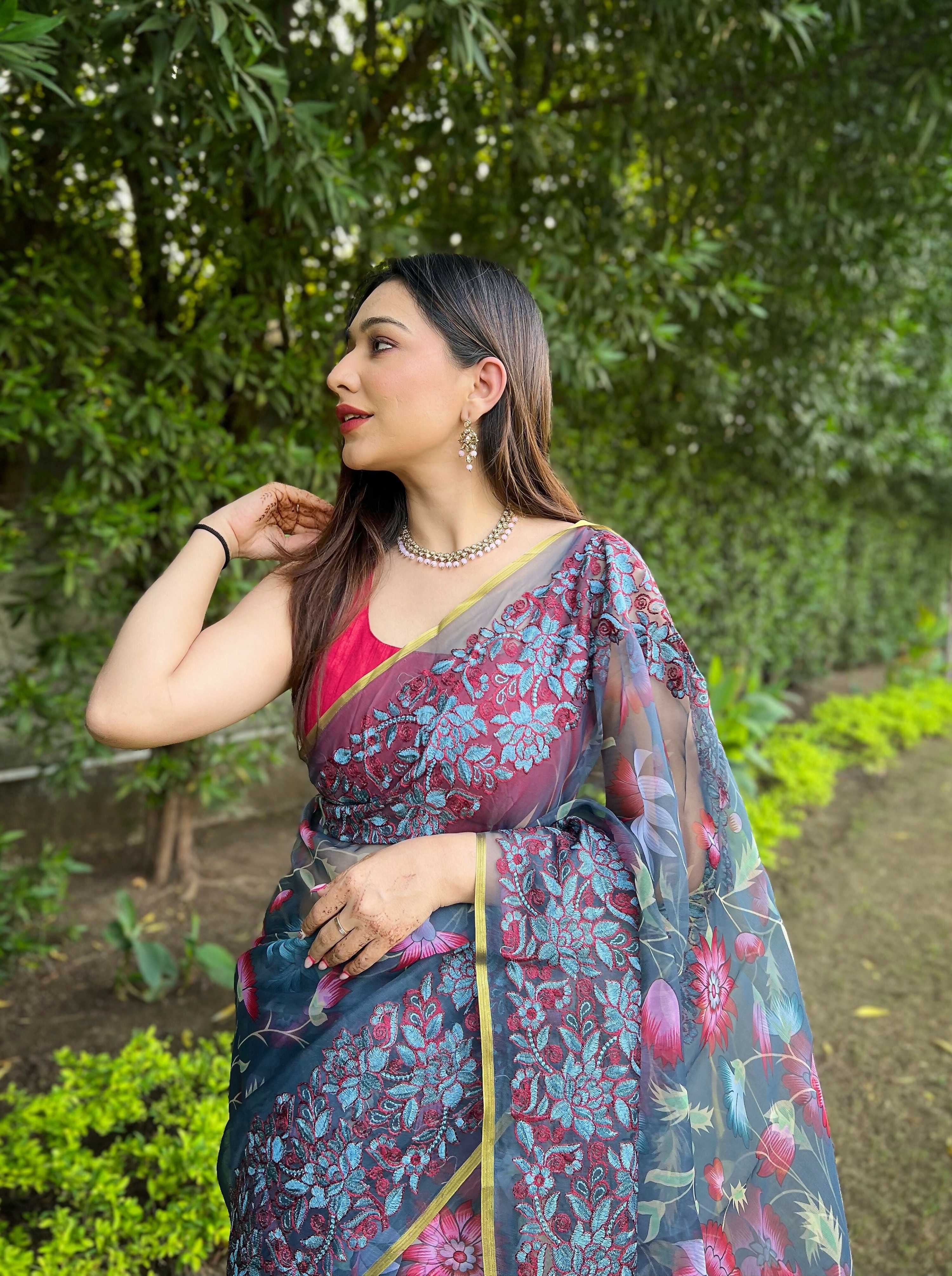 Vamsee Bavari Grey Organza Saree