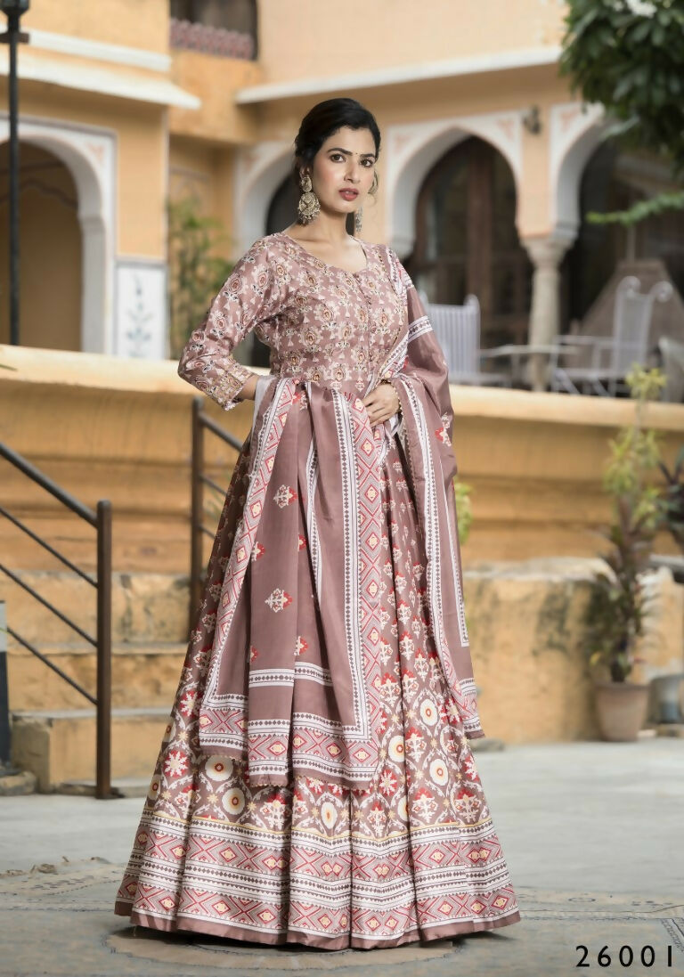 Wedding Designer PaleMauve Soft Dola Silk Anarkali suit with Dupatta - Samanta
