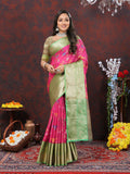 Lorenvalley Fashion Pink Cotton Woven Design Zari Meenakari Weaving Saree