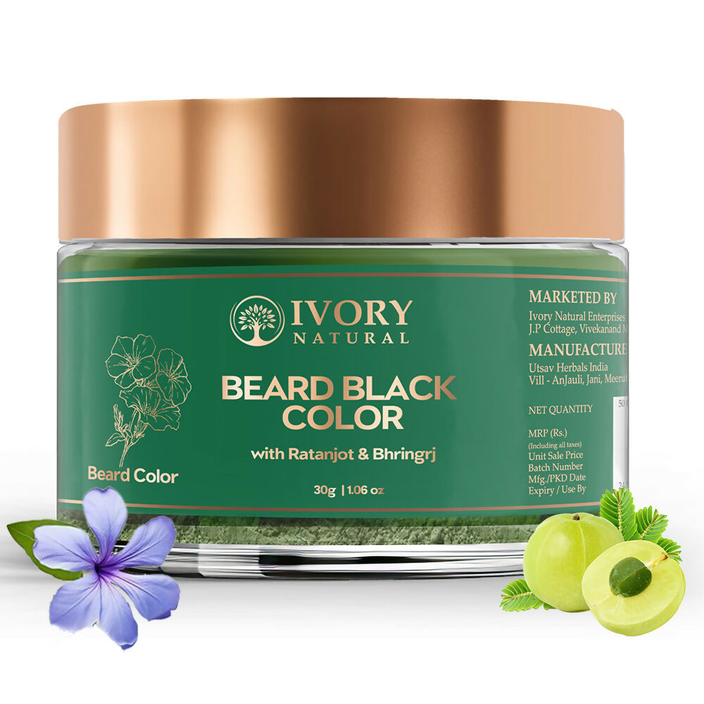 Ivory Natural Beard Black Color Organic - Instant Natural Plant Based Beard Color Powder