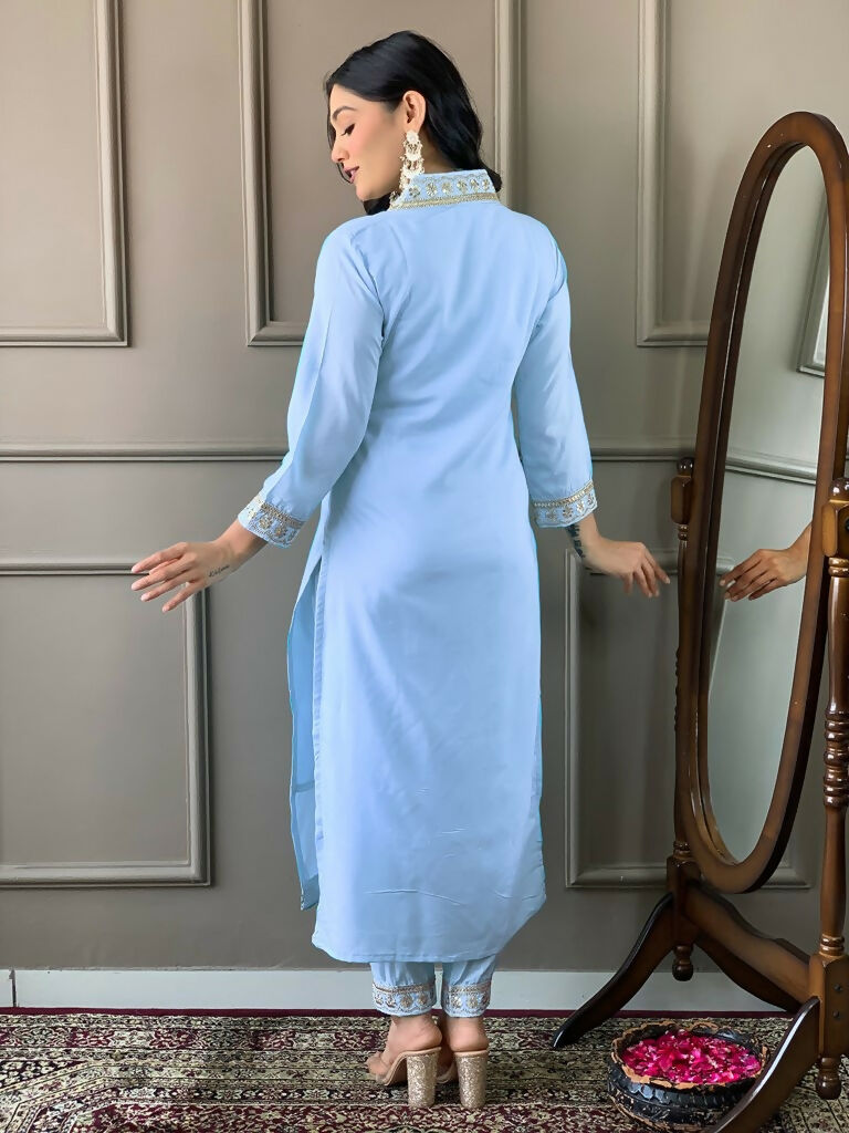 Partywear Designer Viscose Silk Blend Sky Stitched Suit With Dupatta - Tanisha