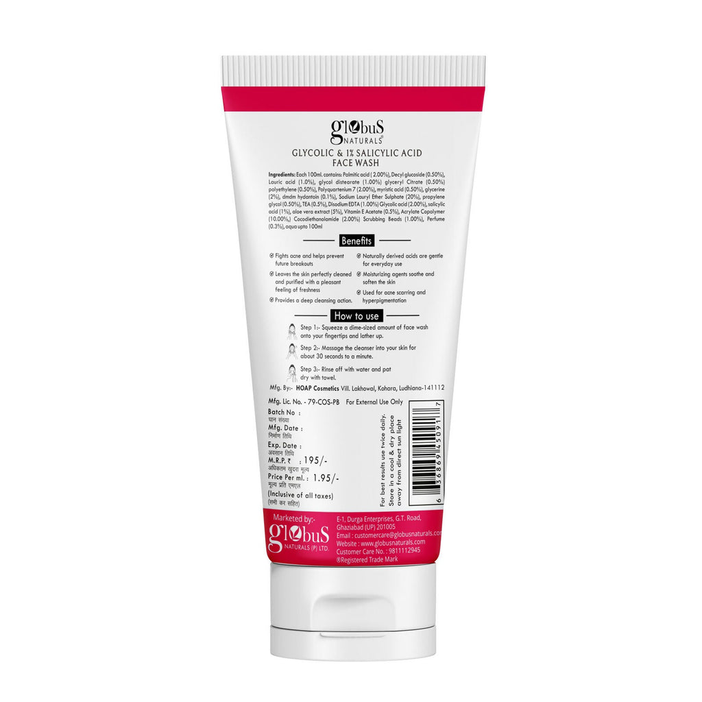 Globus Naturals Glycolic & 1% Salicylic Acid Face wash