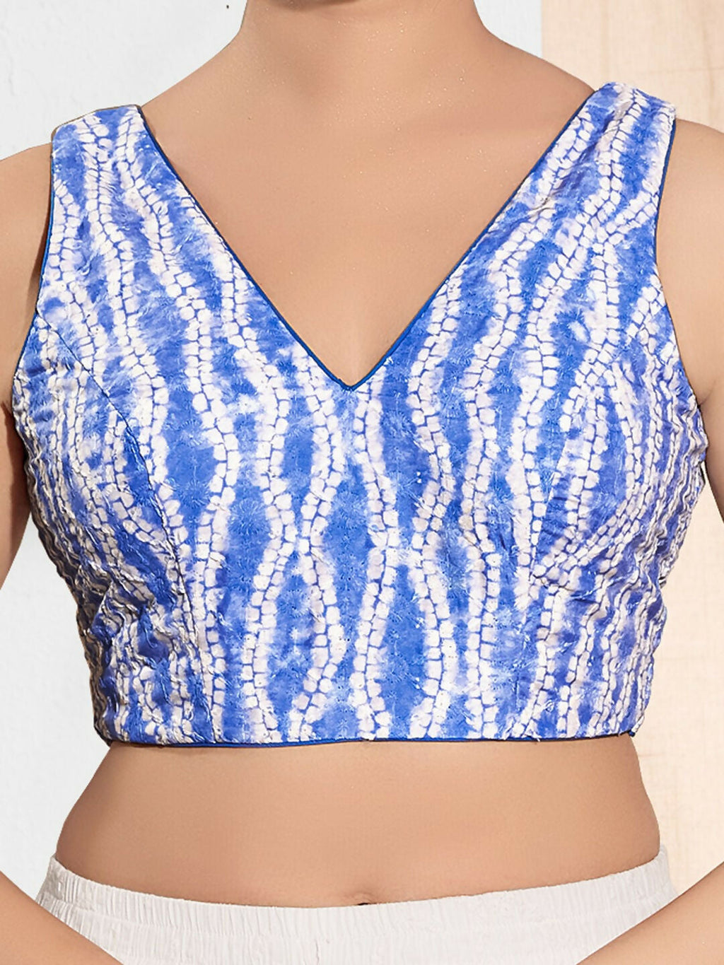 Joban Fashion Blue Viscose Rayon Padded Blouse With V Neck Sleeveless