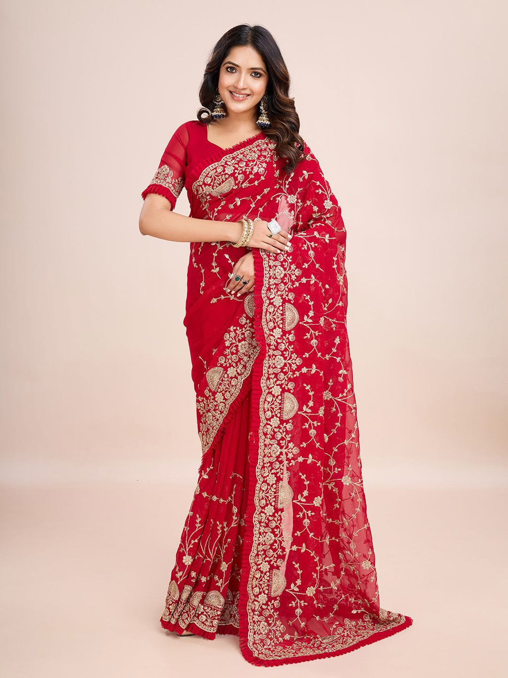 kasee Floral Embroidered Pure Georgette Ready to Wear Saree