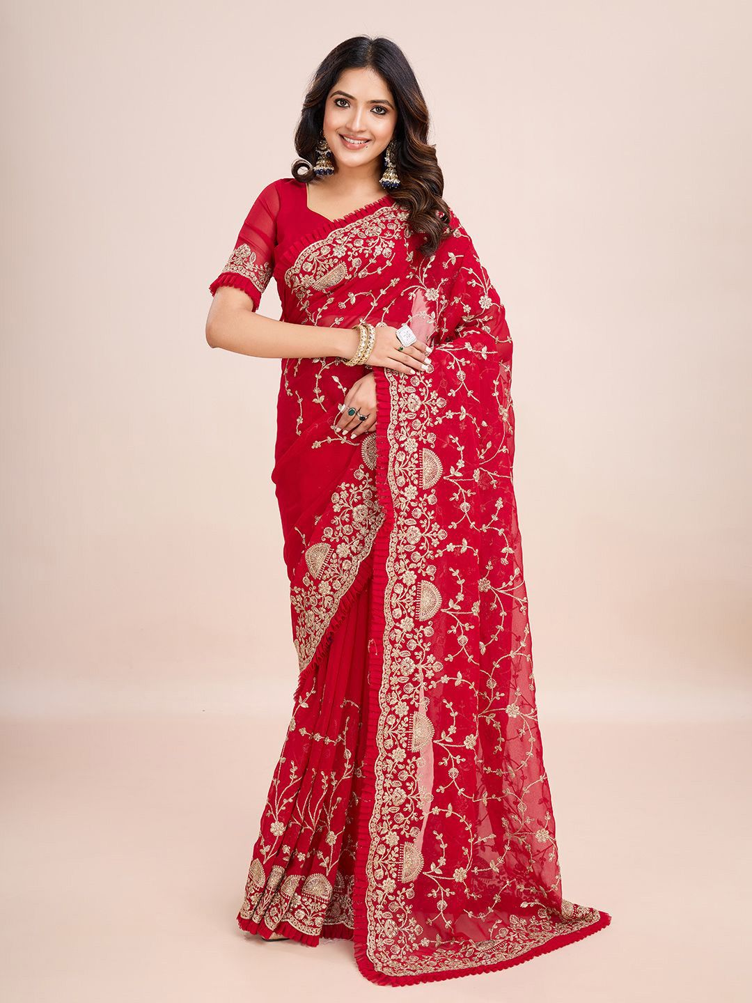 kasee Floral Embroidered Pure Georgette Ready to Wear Saree