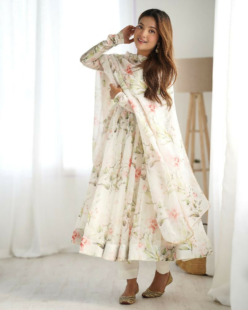 Joban Fashion Off White Kurta Set Organza Sequin Embroidery Work